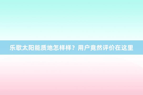 乐歌太阳能质地怎样样？用户竟然评价在这里